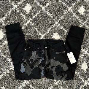 NWT 7 For All Mankind Black Floral Print Pants
